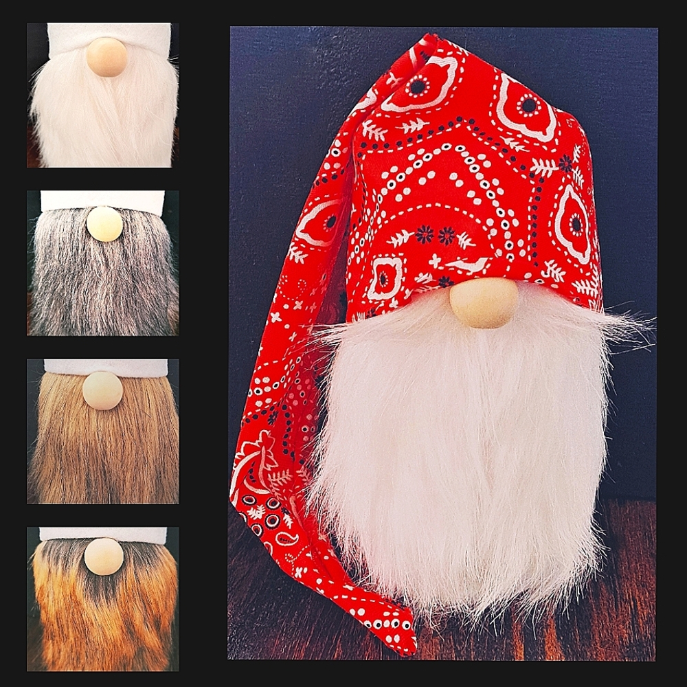 Red Bandana Gnome Hat with Choice of Bearded Gnome Body | Changeable Gnome